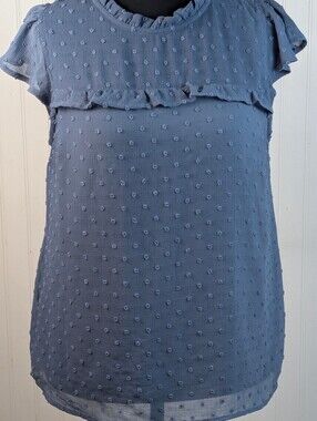 Monteau Los Angeles Blue Textured Ruffle Sleeve Blouse XL